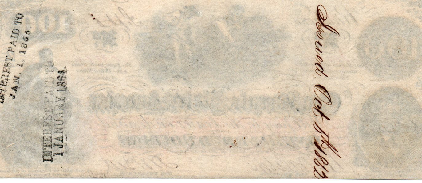 1862 $100 Confederate States Of America Treasury Note Fr. T-41 – “Hoer Note” D9TE — Reverse
