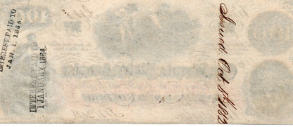 1862 $100 Confederate States Of America Treasury Note Fr. T-41 – “Hoer Note” D9TE — Reverse