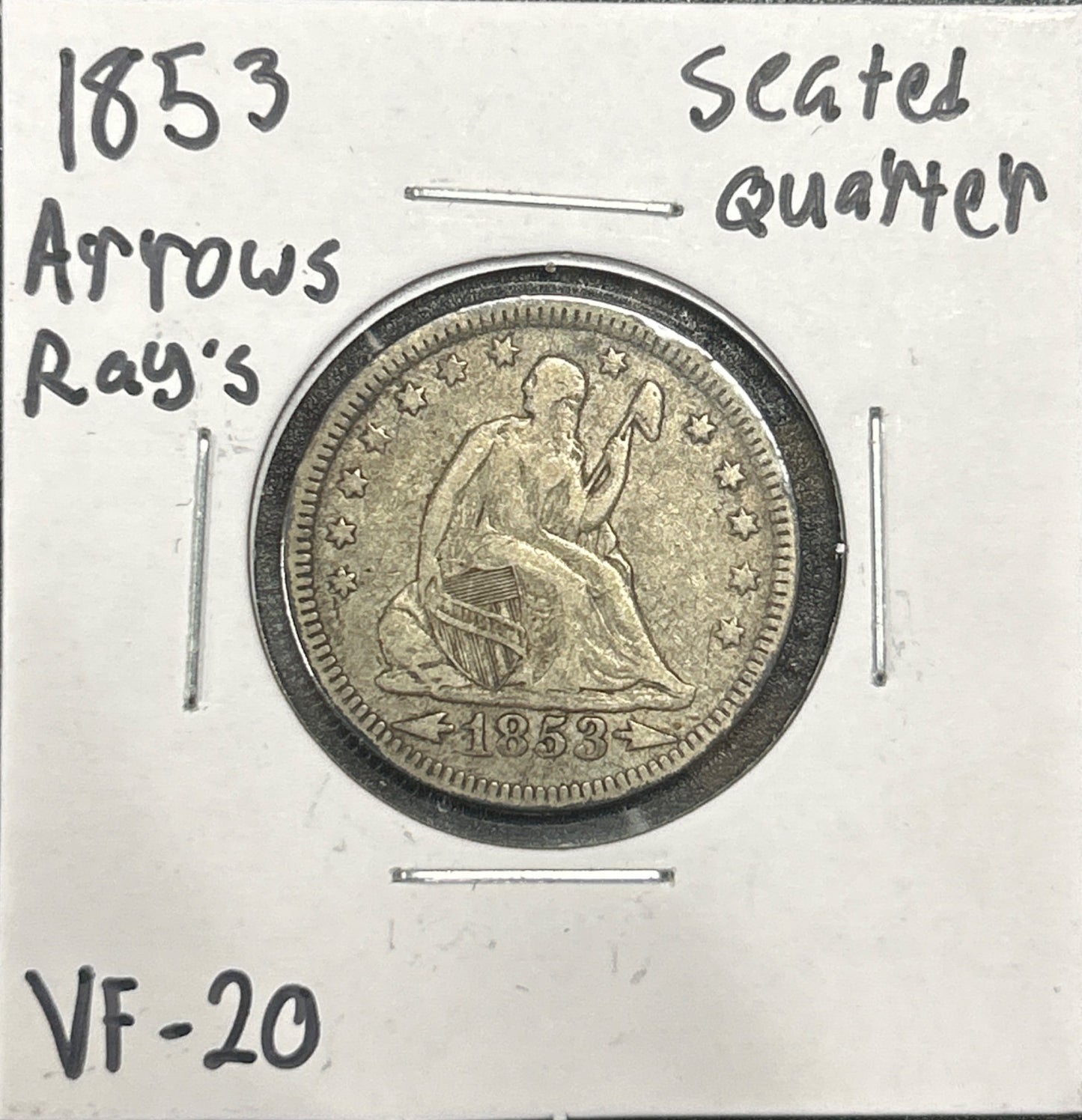 1853 Arrows/Ray’s Seated Quarter 5124.20-A — Obverse