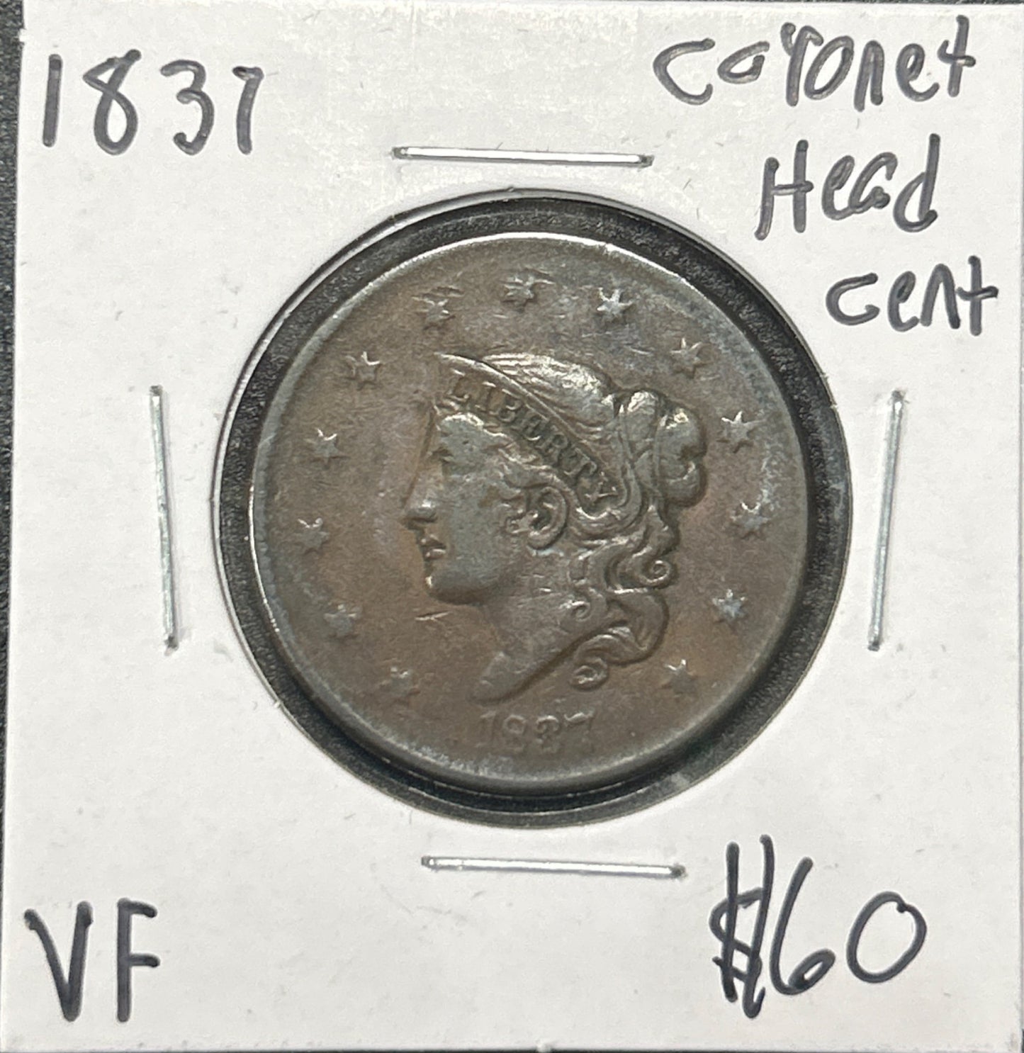 1837 Coronet Head Cent 1036.D20-A — Obverse