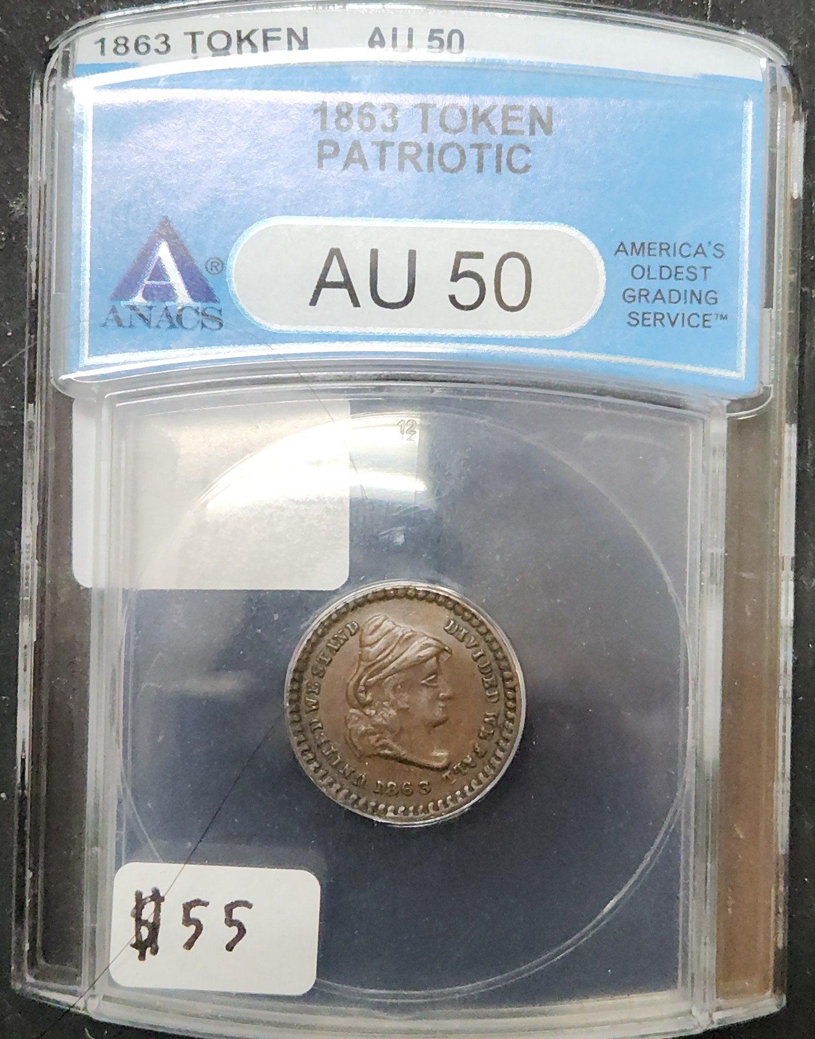 1863 Token Patriotic AU 50 ANACS J3H2 — Obverse