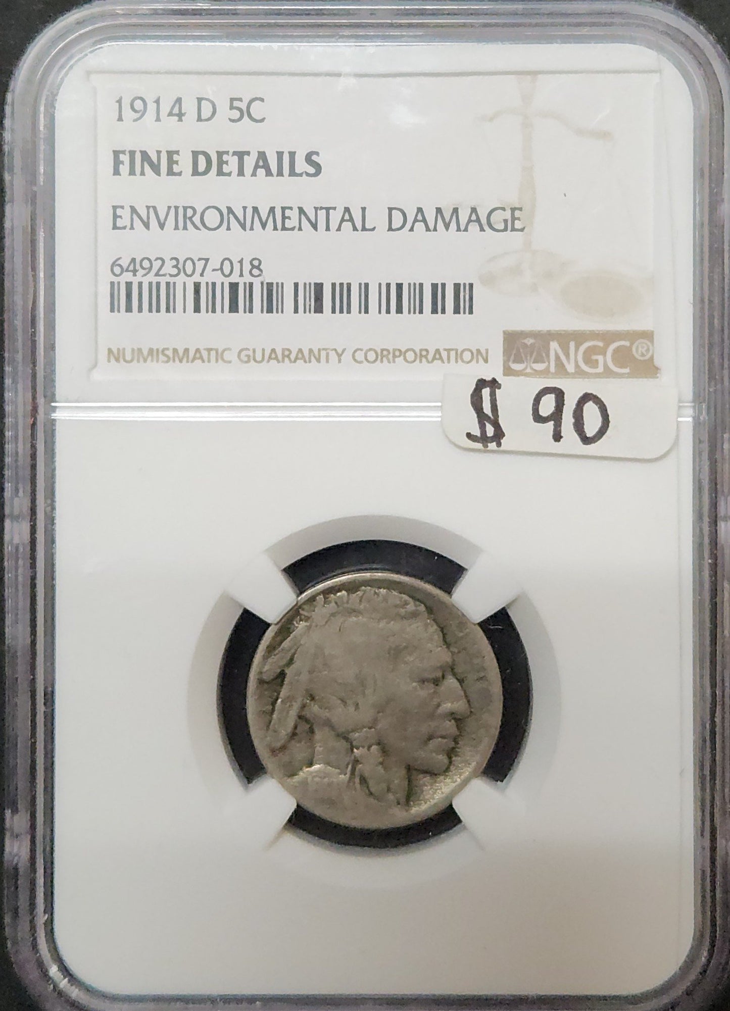 1914 D Buffalo Nickel NGC Fine Details Environmental Damage 3106.F-01392585506492307018 — Obverse