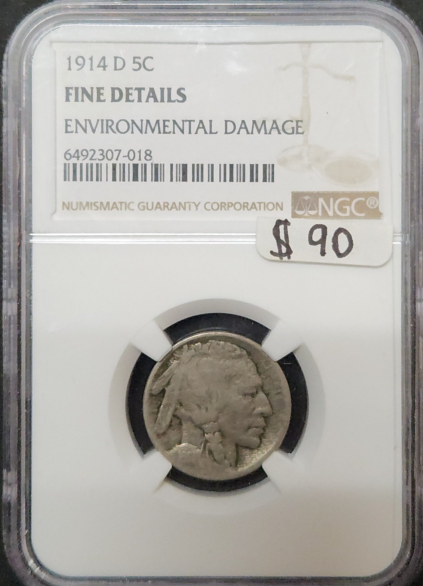 1914 D Buffalo Nickel NGC Fine Details Environmental Damage 3106.F-01392585506492307018 — Obverse