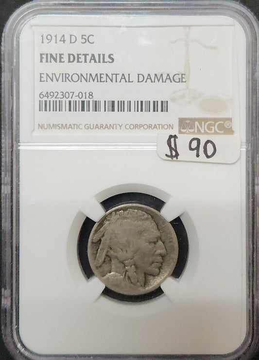 1914 D Buffalo Nickel NGC Fine Details Environmental Damage 3106.F-01392585506492307018 — Obverse
