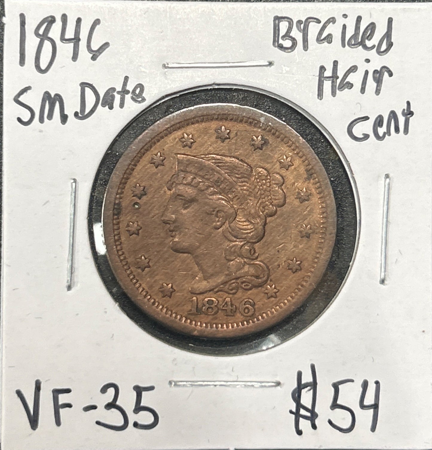 1846 Sm Date Braided Hair Cent 1117.35-A — Obverse