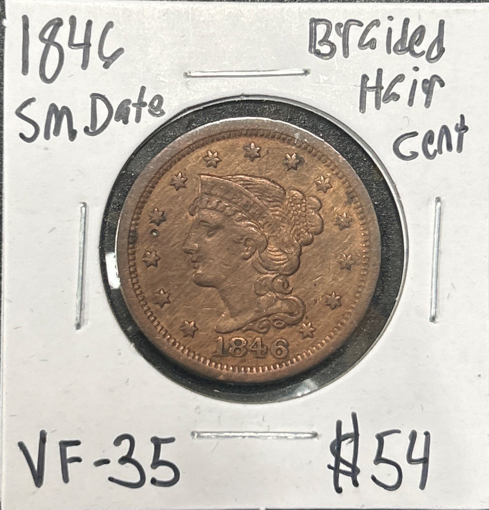 1846 Sm Date Braided Hair Cent 1117.35-A — Obverse