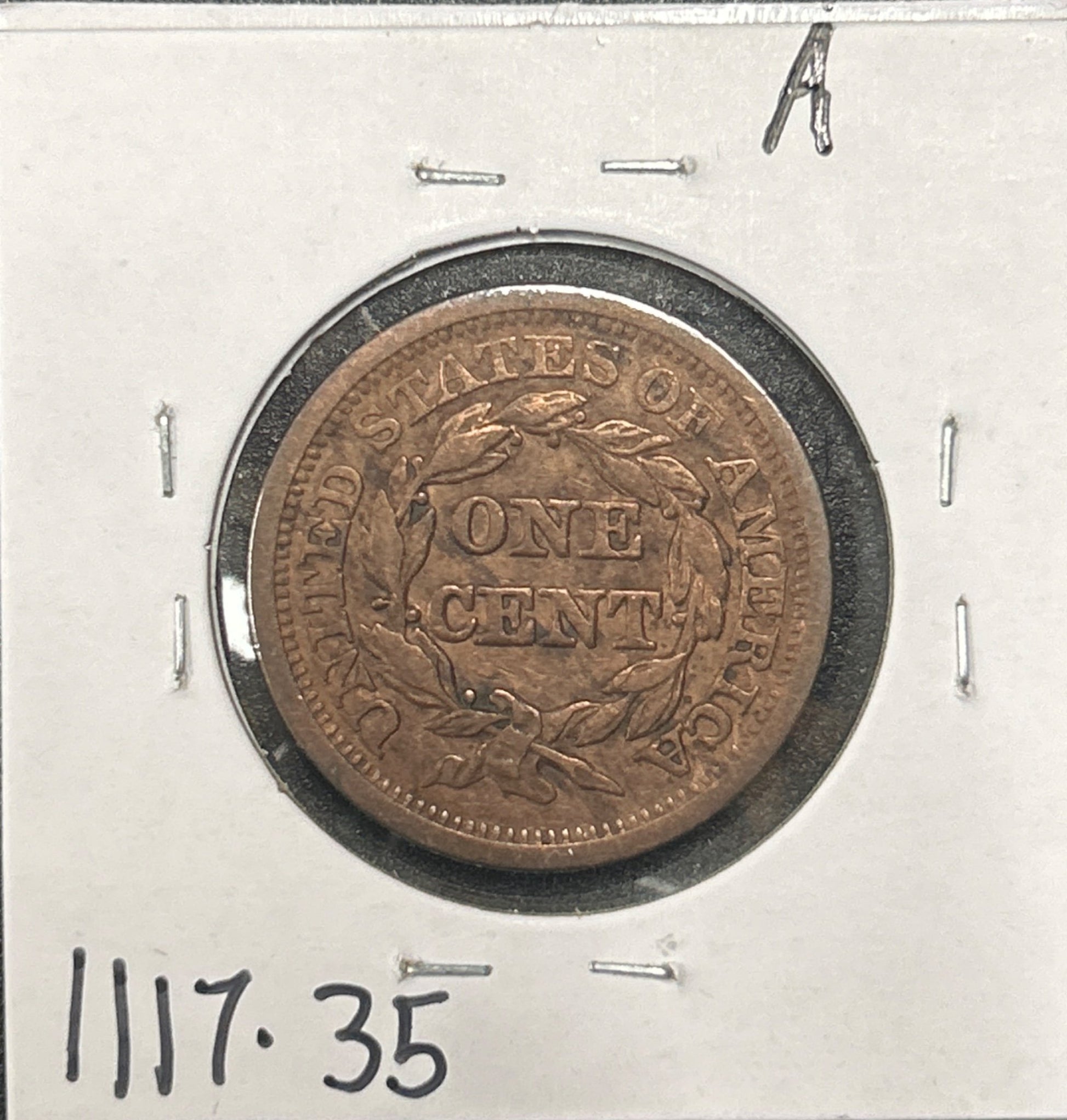 1846 Sm Date Braided Hair Cent 1117.35-A — Reverse