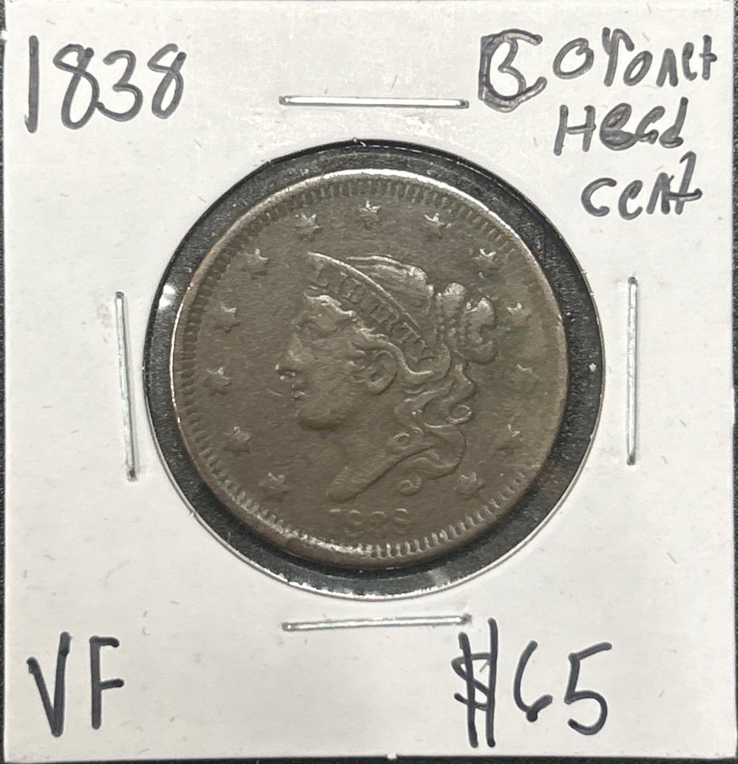 1838 Coronet Head Cent 1042.D25-A — Obverse