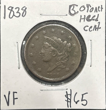 1838 Coronet Head Cent 1042.D25-A — Obverse