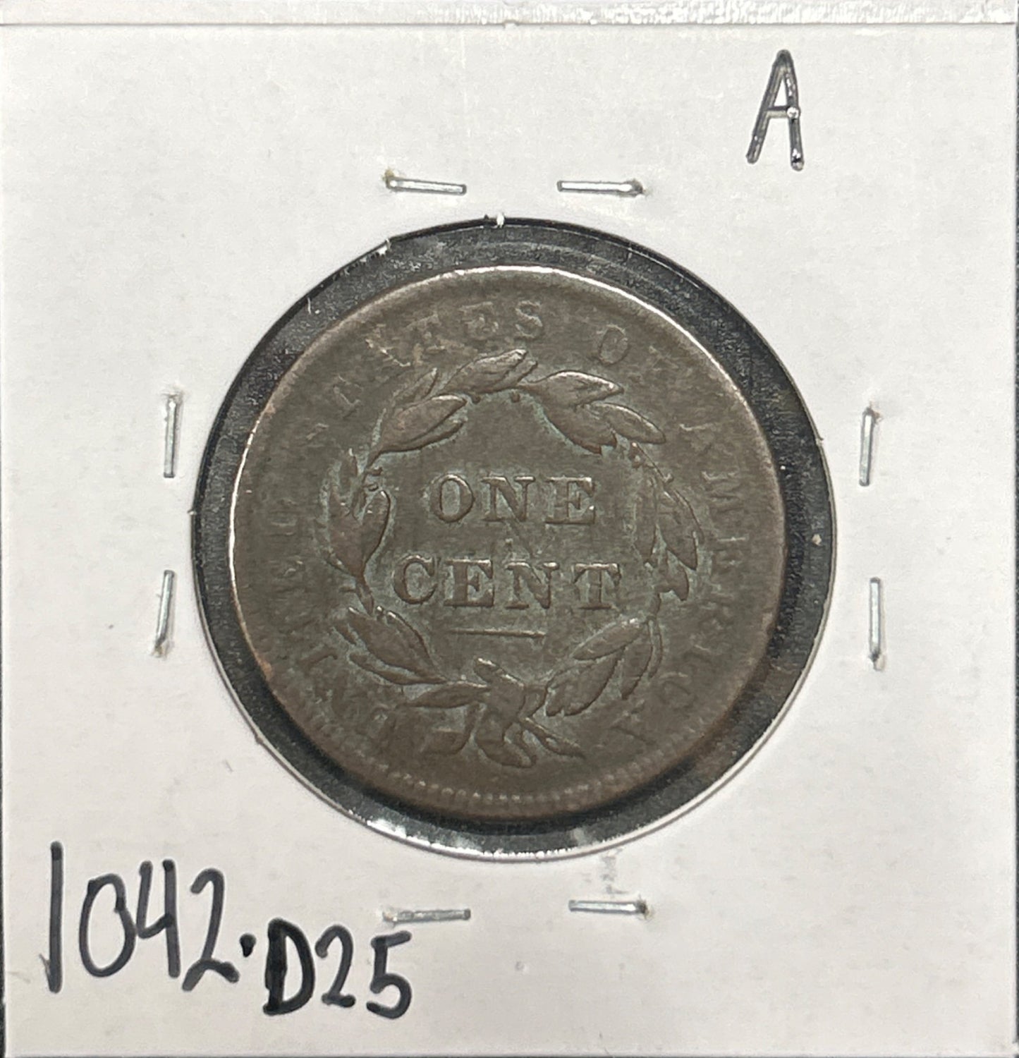 1838 Coronet Head Cent 1042.D25-A — Reverse