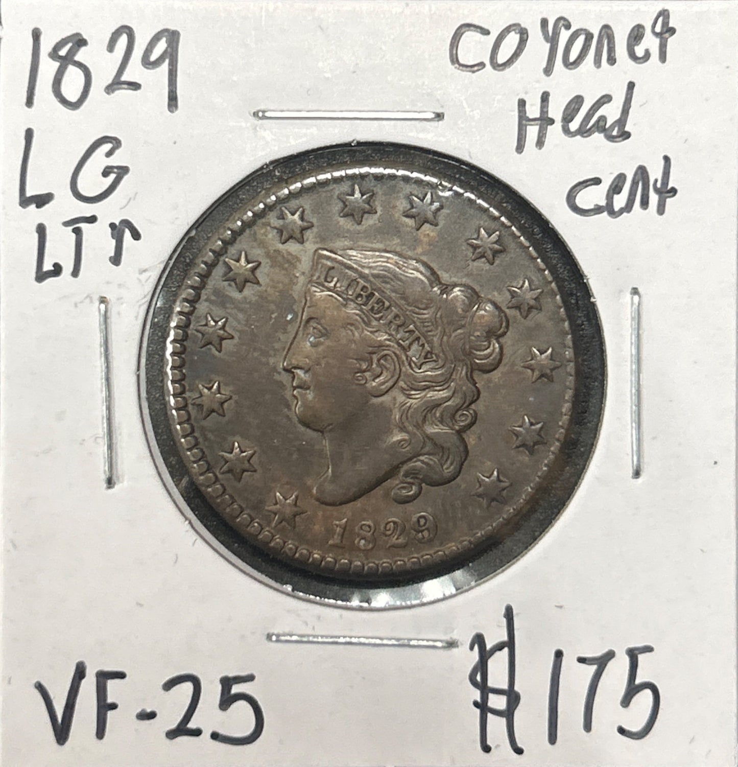 1829 Lg Ltr Coronet Head Cent 955.25-A — Obverse