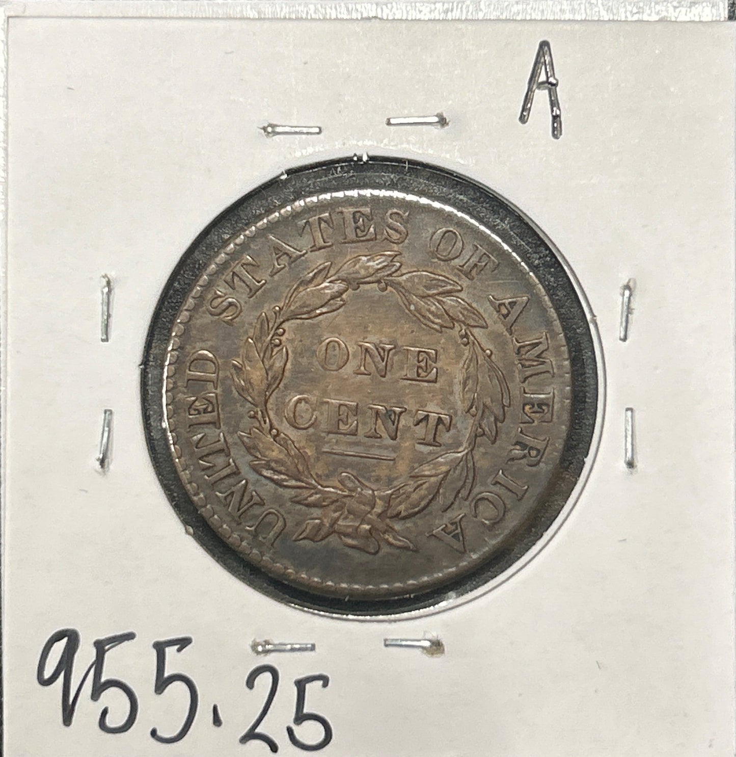 1829 Lg Ltr Coronet Head Cent 955.25-A — Reverse