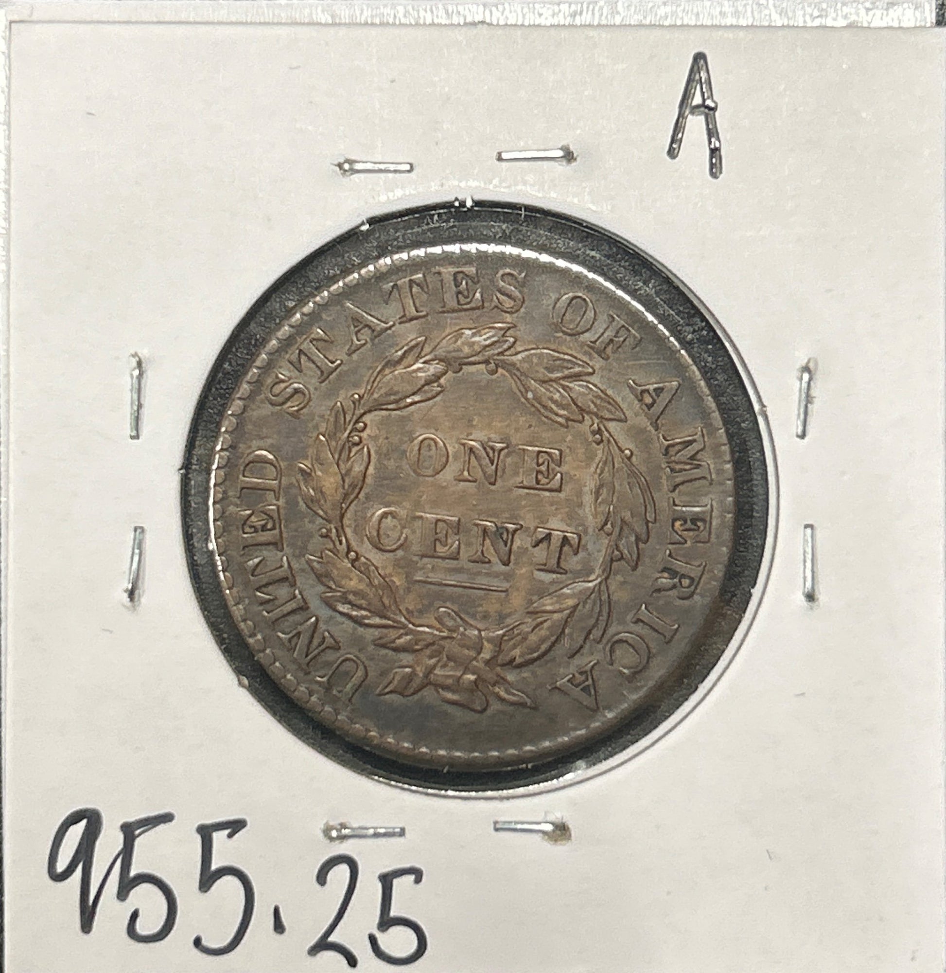 1829 Lg Ltr Coronet Head Cent 955.25-A — Reverse
