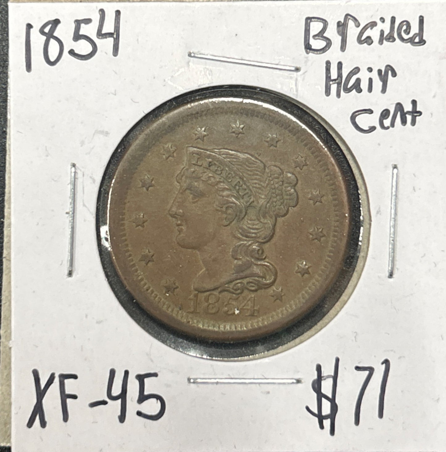 1854 Braided Hair Cent 1174.45-A — Obverse