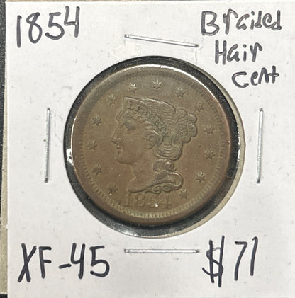 1854 Braided Hair Cent 1174.45-A — Obverse