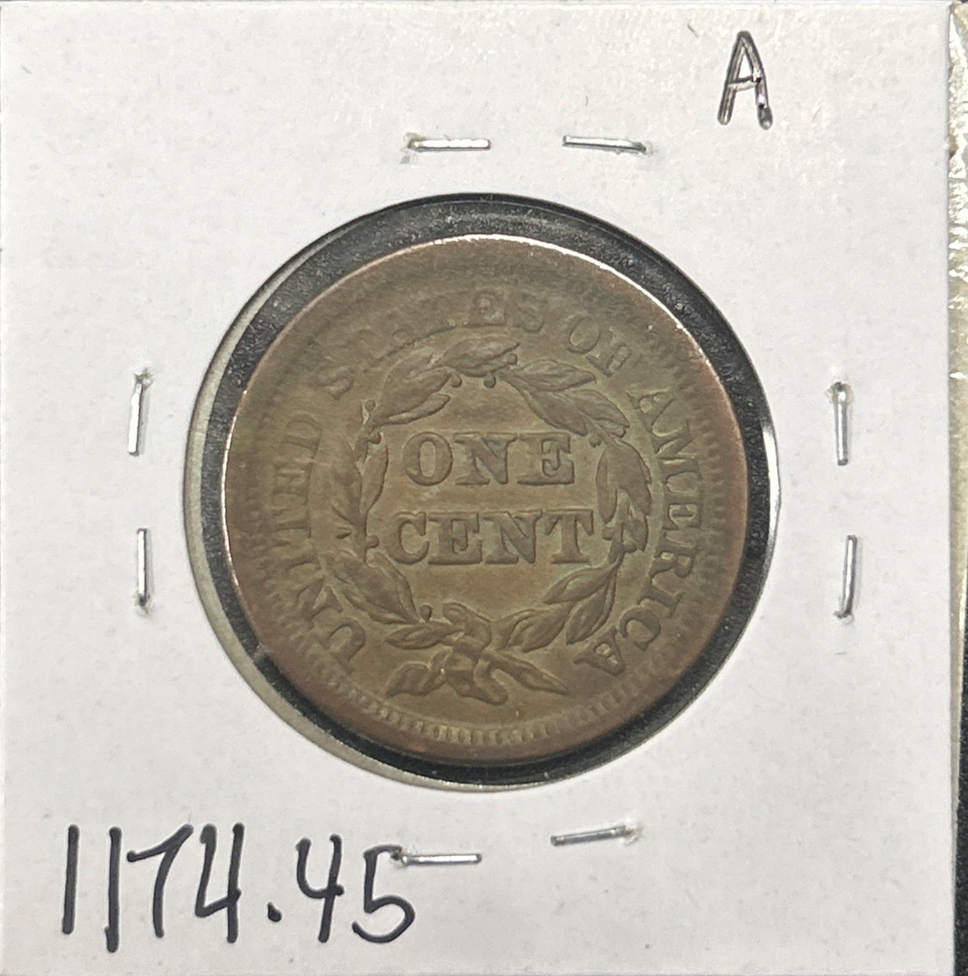 1854 Braided Hair Cent 1174.45-A — Reverse