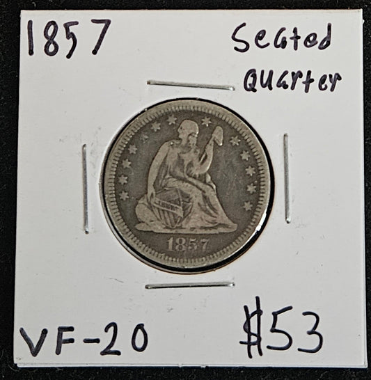 1857 Seated Liberty Quarter VF20 5128.20-A — Obverse
