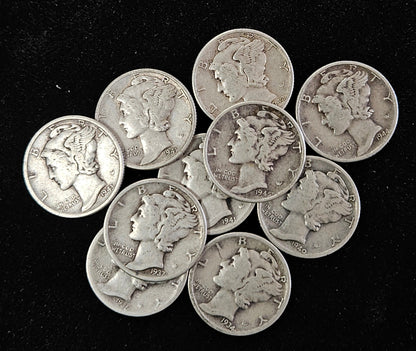 90% Silver Mercury Dimes $1 Face Value Average Circulation 5HYV — Obverse
