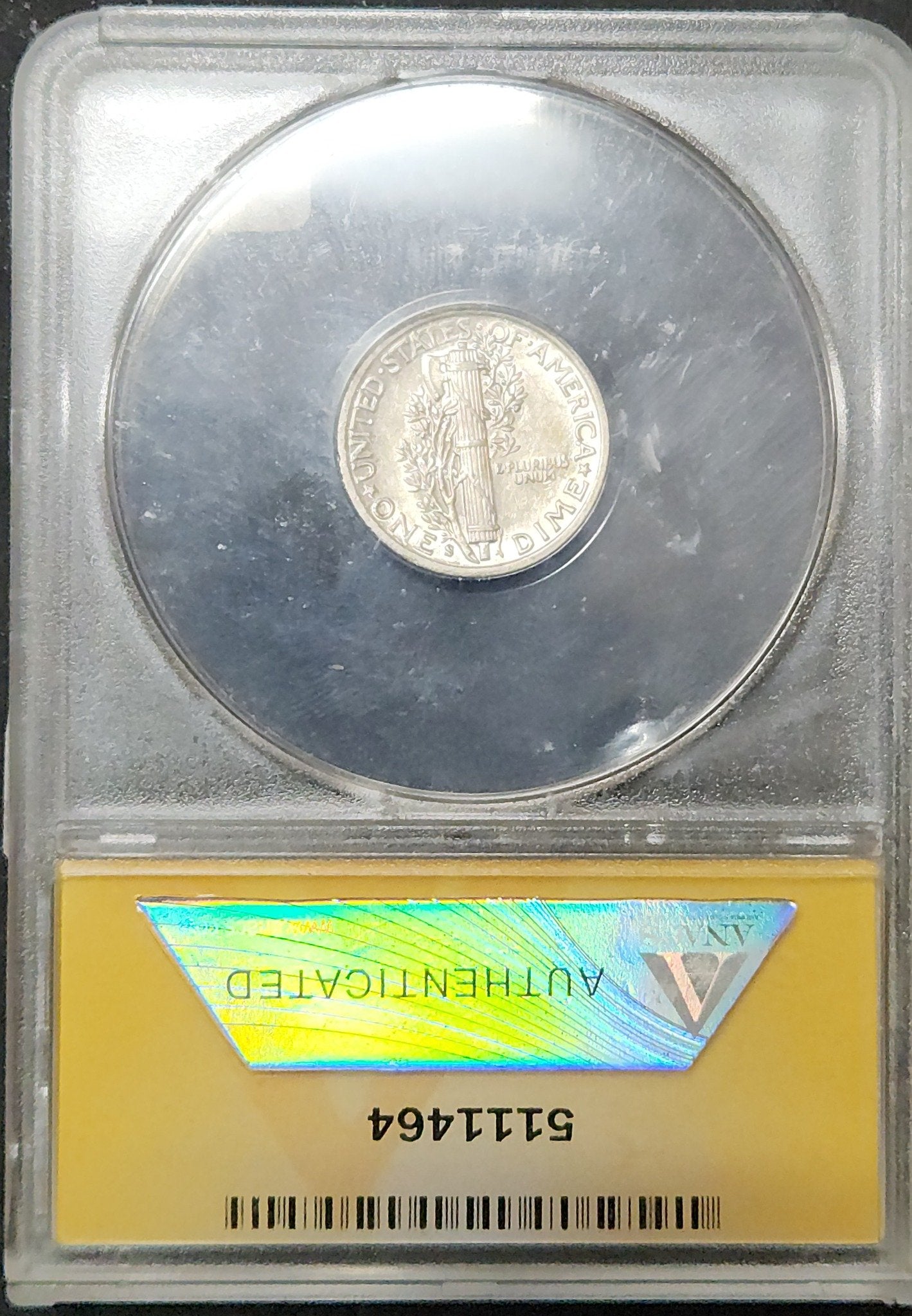 1941 S Mercury Dime Large S AU 53 ANACS 375859.53-00503253051114641000 — Reverse