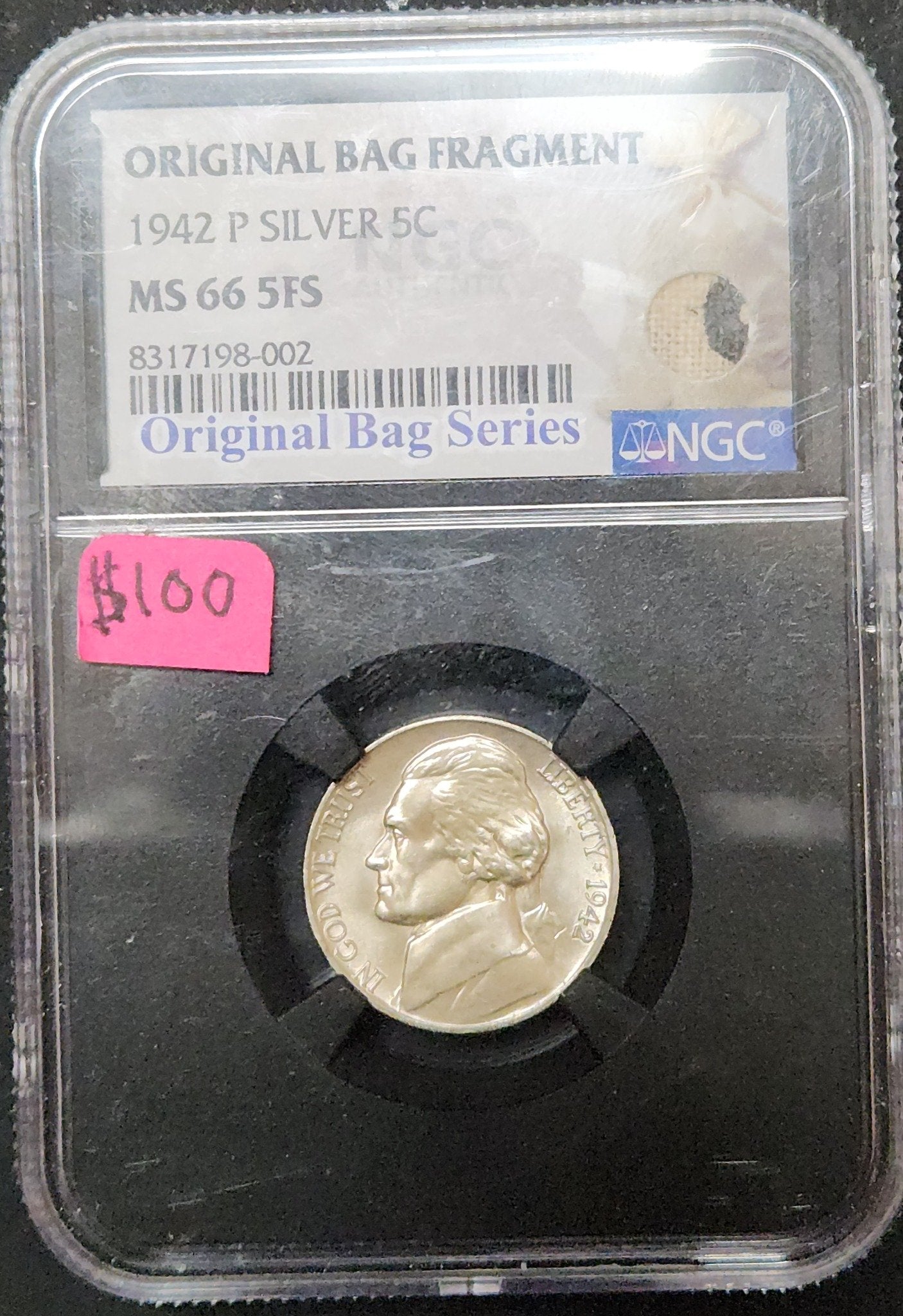 1942 P Jefferson Nickel Silver MS 66 5fS Original Bag Fragment 9D4Y — Obverse