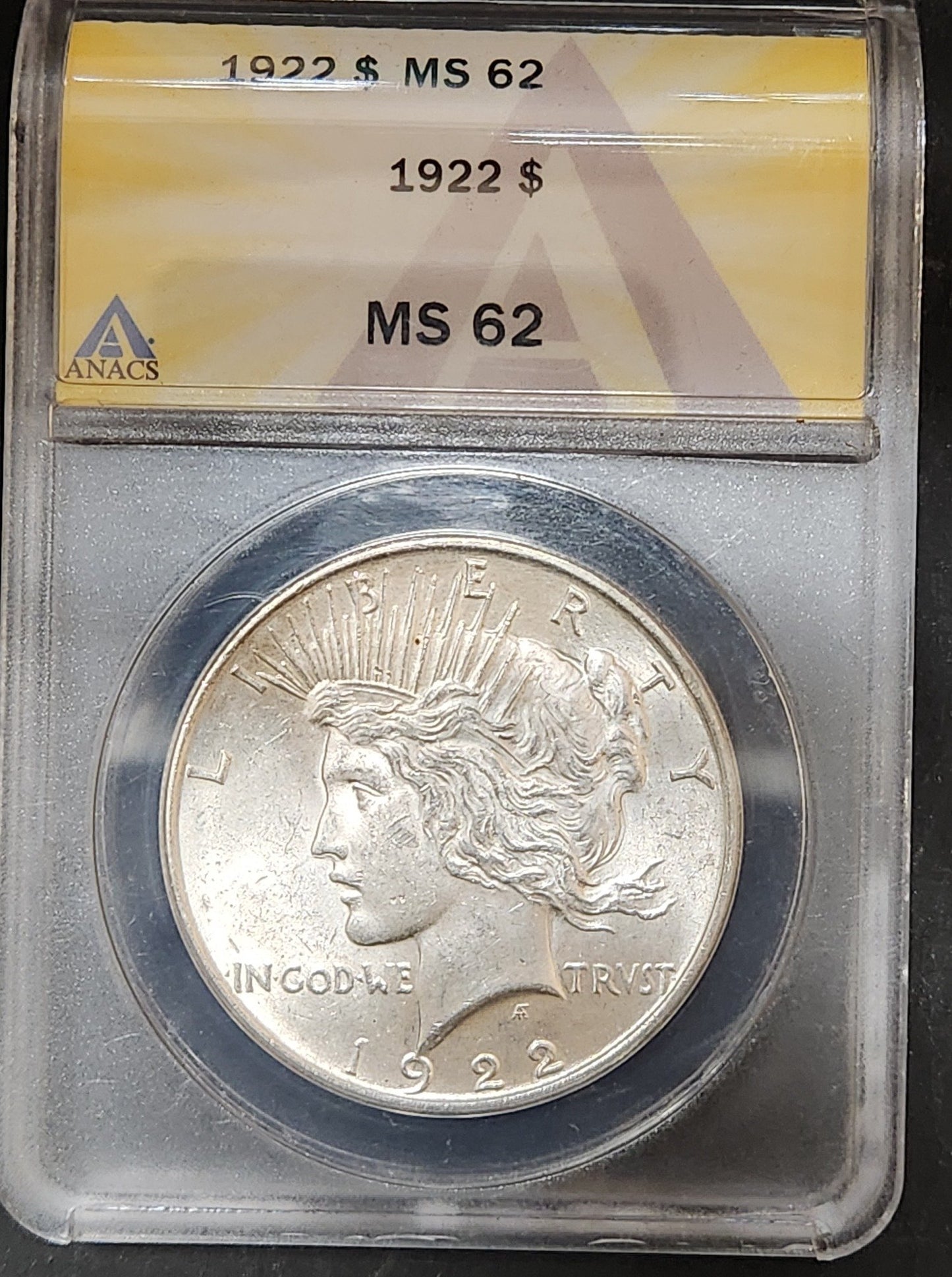 1922 Peace Dollar MS 62 ANACS 7889.62-00735762061219371100 — Obverse