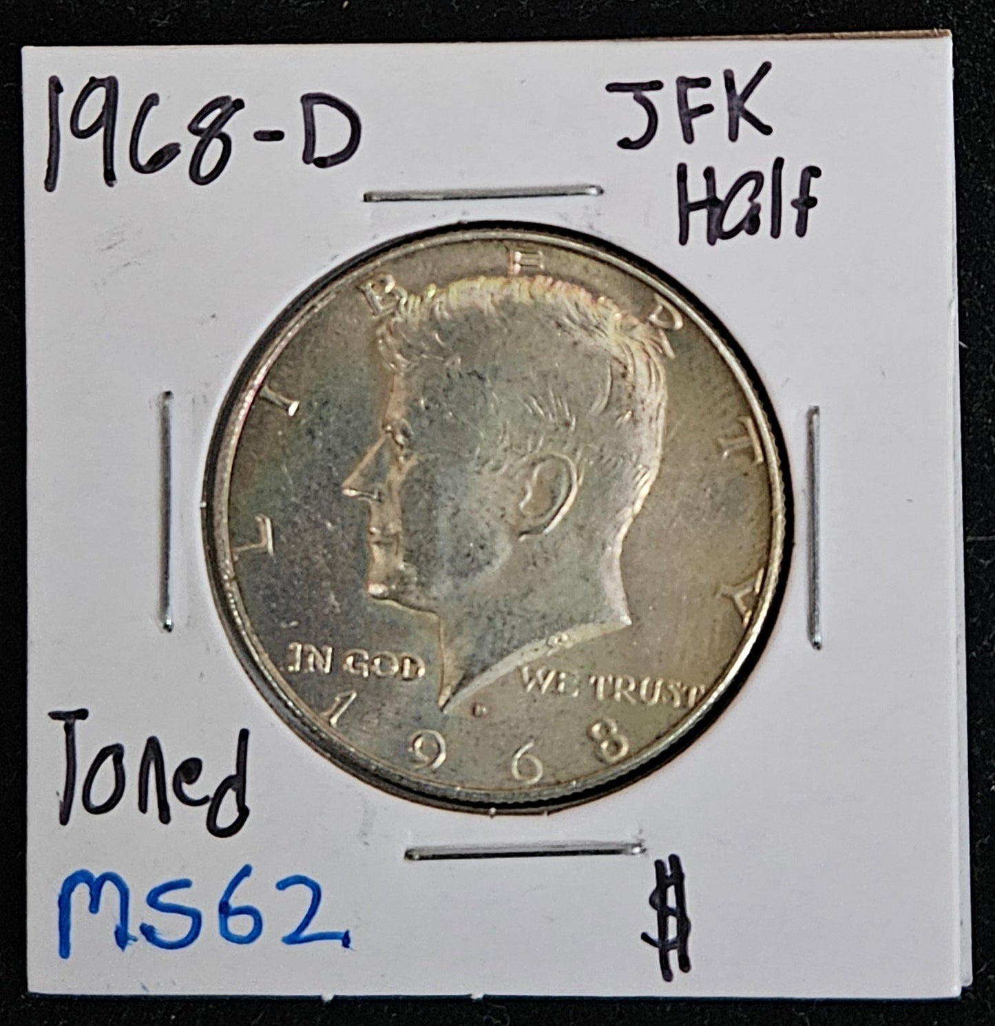 1968-D Kennedy Half Dollar Light Rim Toning MS62 6924.62T-A — Obverse