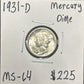 1931-D Mercury Dime 4573.64-A — Obverse