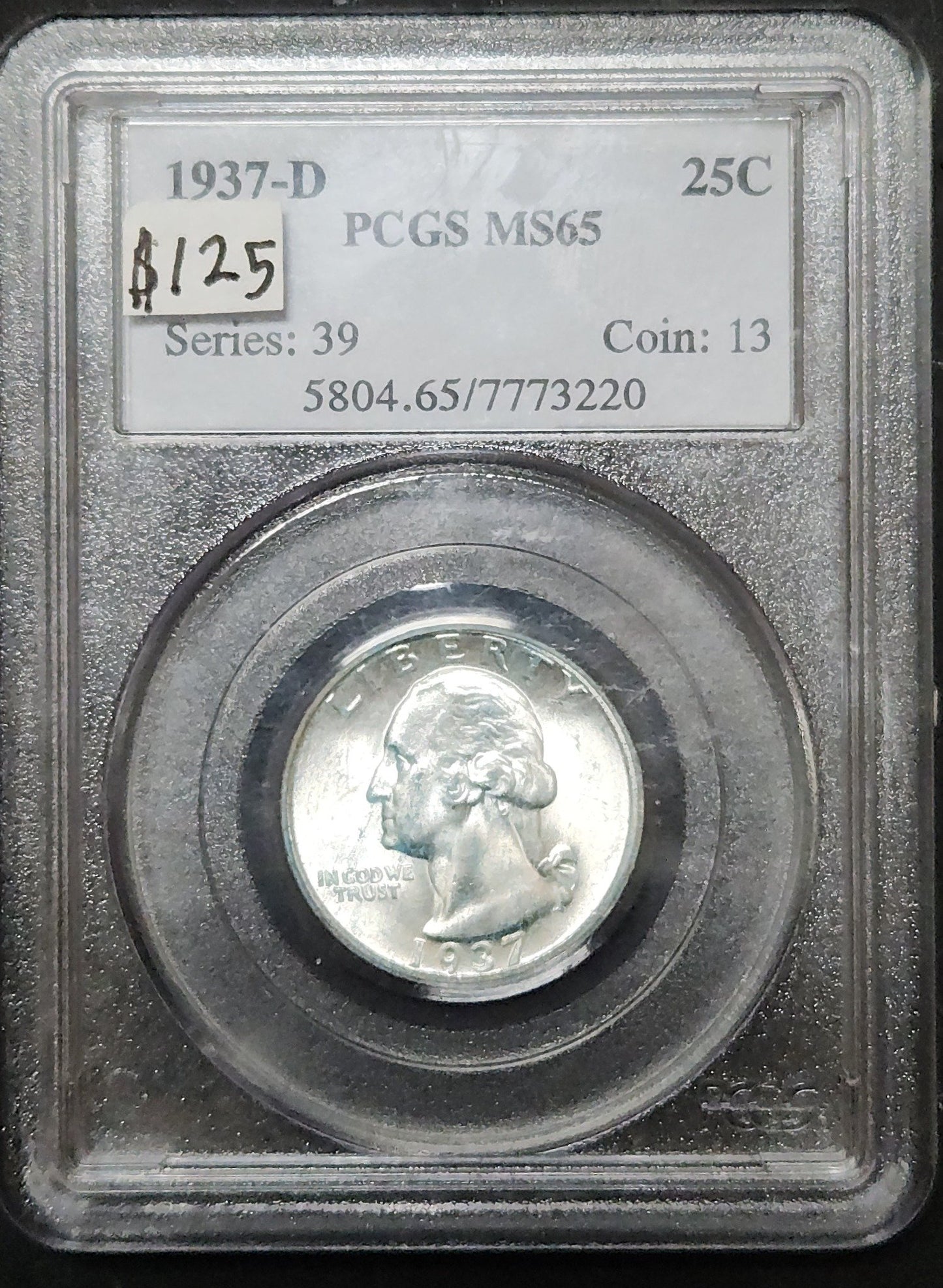 1937 D Washington Quarter Silver MS 65 PCGS 5654.65-0058046507773220 — Obverse