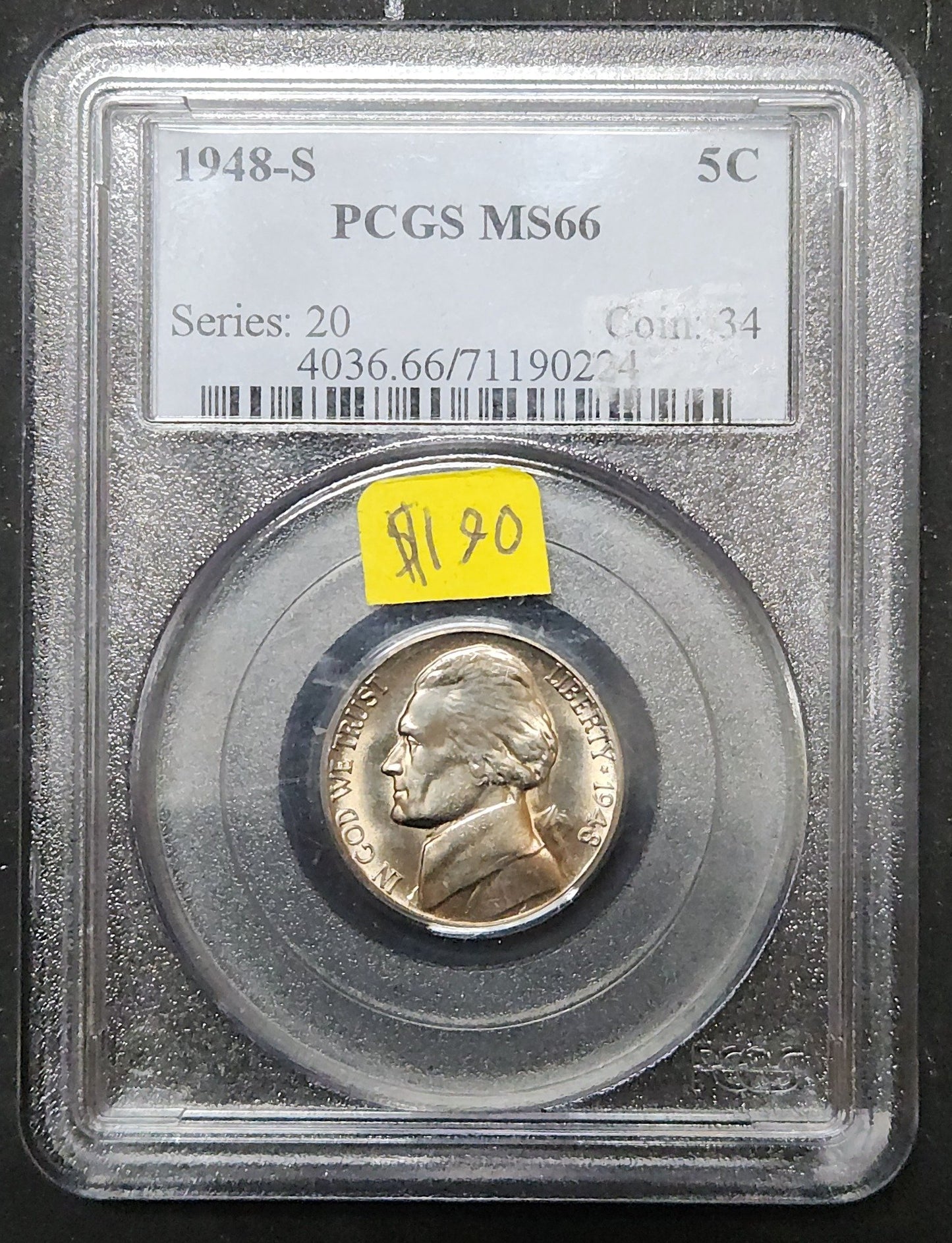 1948 S Jefferson Nickel MS 66 PCGS 3278.66-0040366671190224 — Obverse