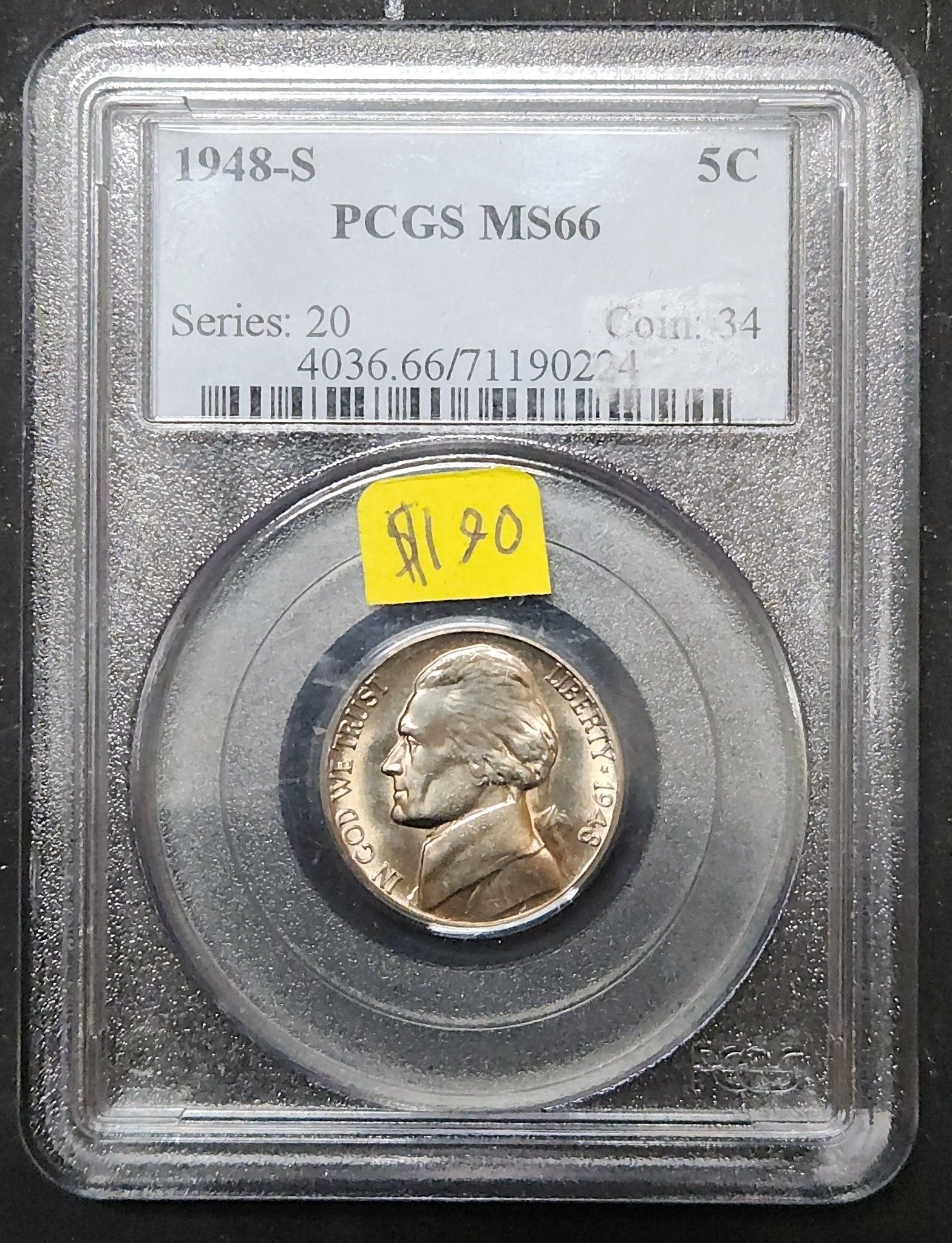 1948 S Jefferson Nickel MS 66 PCGS 3278.66-0040366671190224 — Obverse