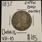1837 Capped Bust Half Dollar Very Good Details — Obverse