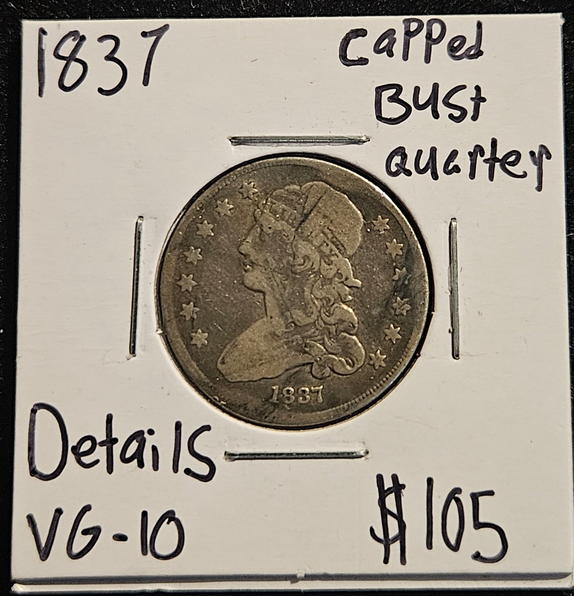 1837 Capped Bust Half Dollar Very Good Details — Obverse