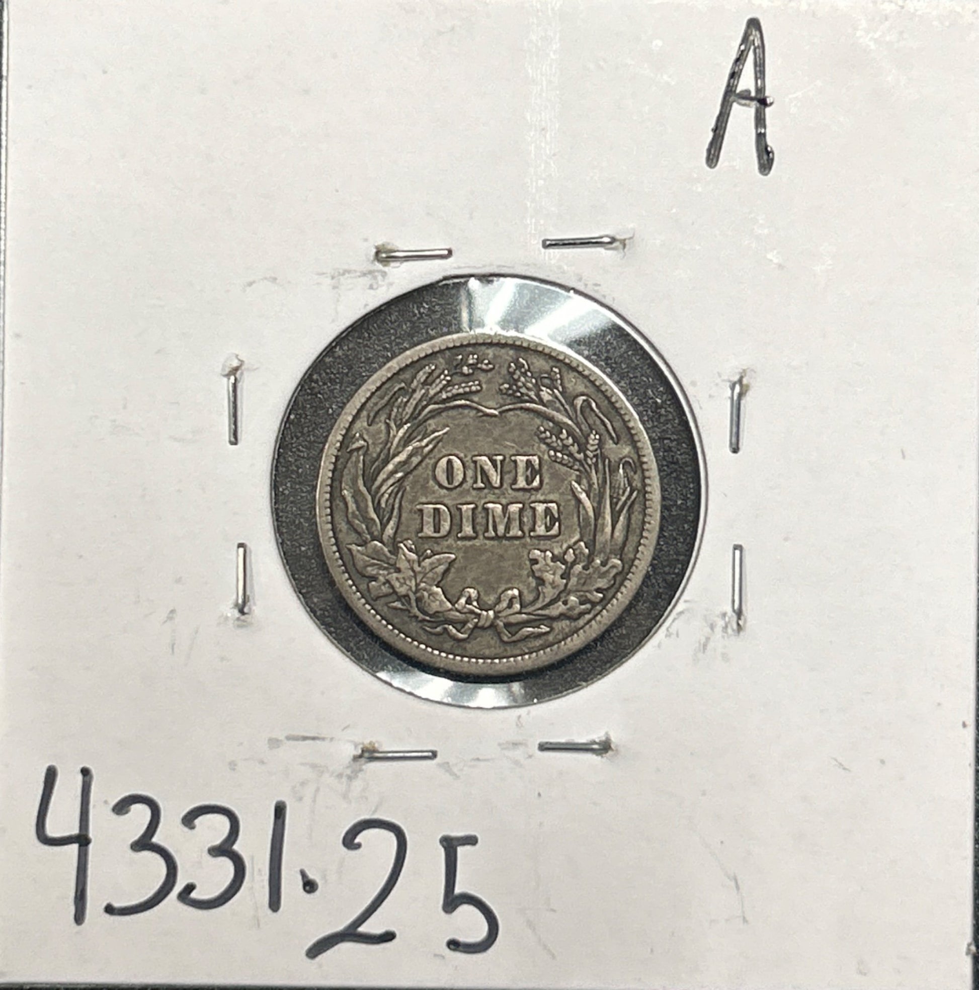1902 Barber Dime 4331.25-A — Reverse