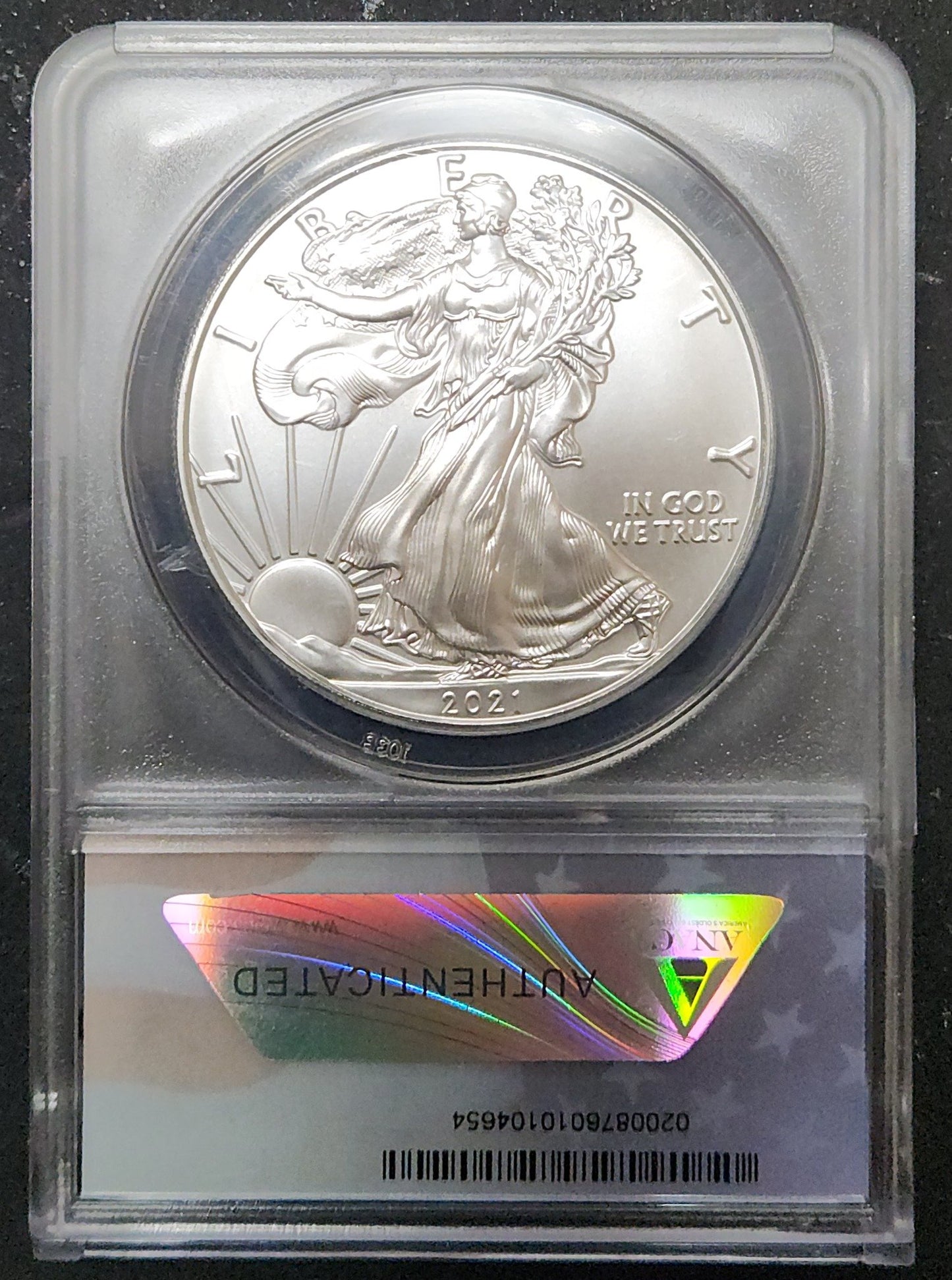 2021 W Silver Eagle MS 70 Type 1 S$1 Struck At West Point Mint ANACS 213362.70-0200876010104654 — Reverse