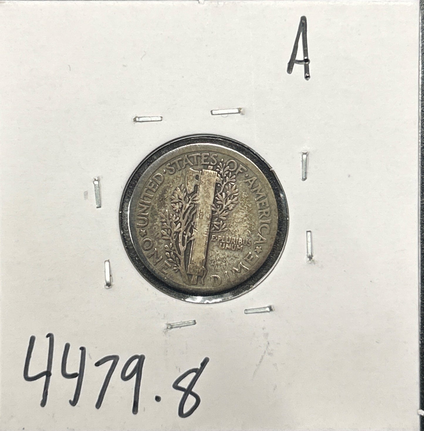 1921 Mercury Dime 4479.8-A — Reverse