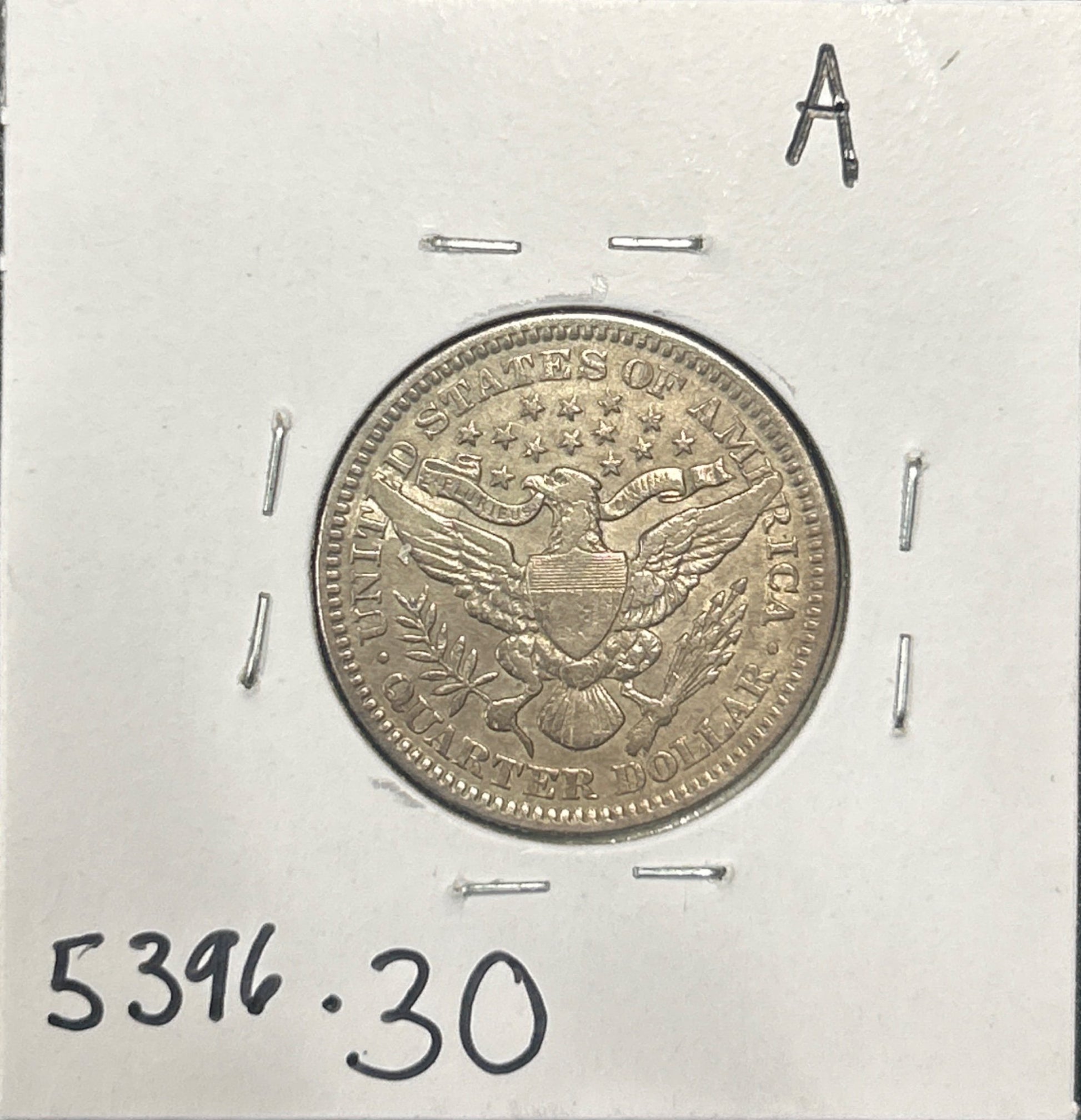 1900 Barber Quarter 5396.30-A — Reverse