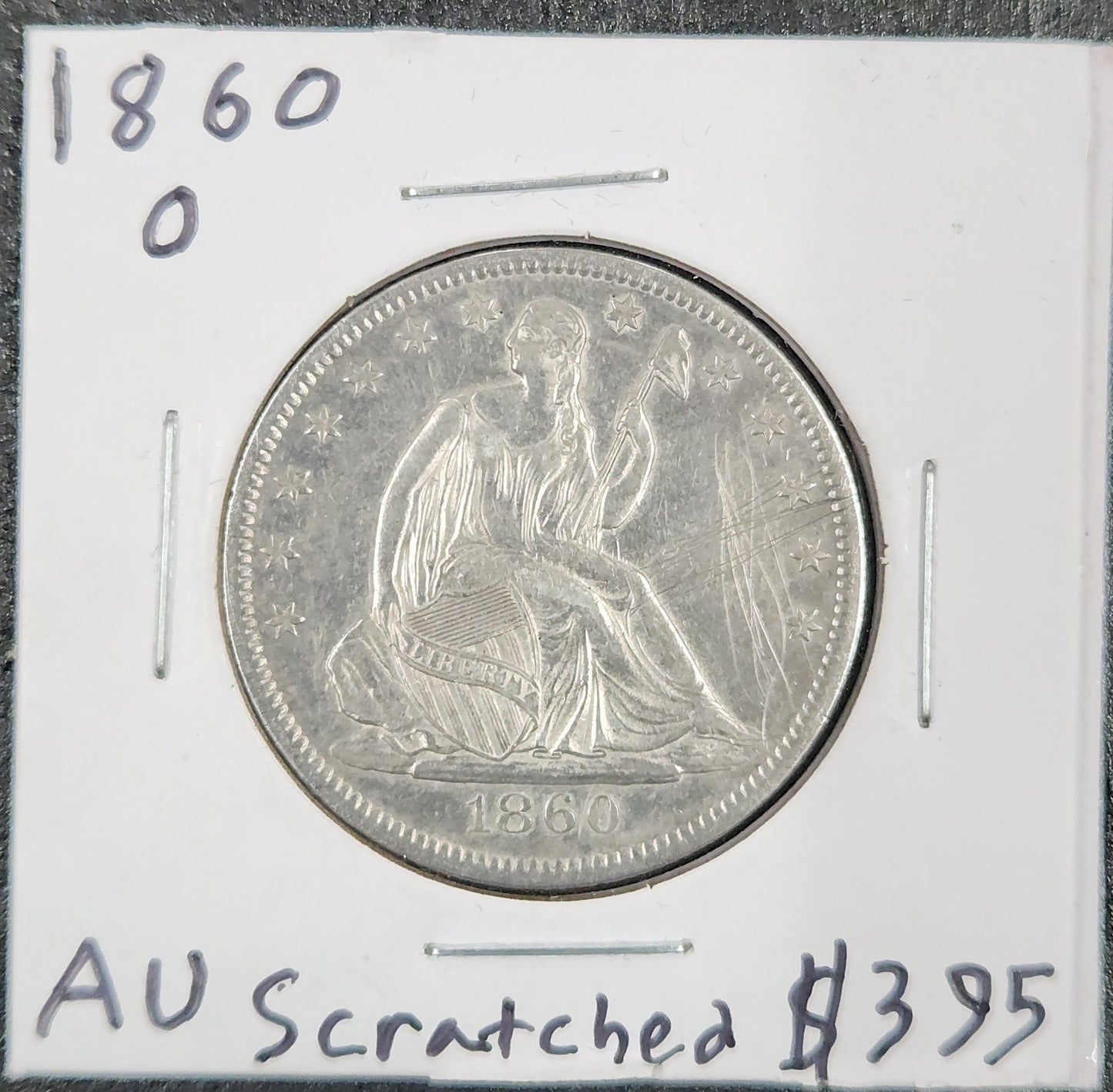 1860 O Liberty Seated Half Dollar AU Scratched 6344.55-A — Obverse