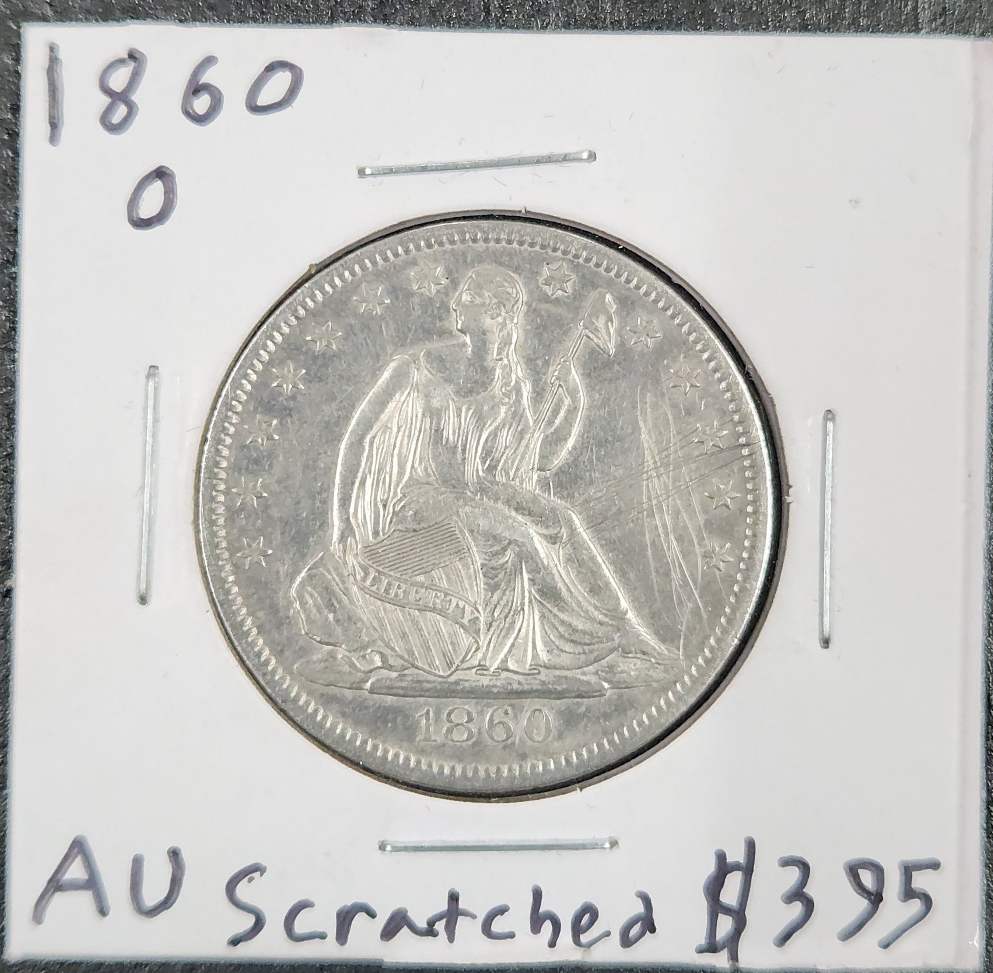 1860 O Liberty Seated Half Dollar AU Scratched 6344.55-A — Obverse