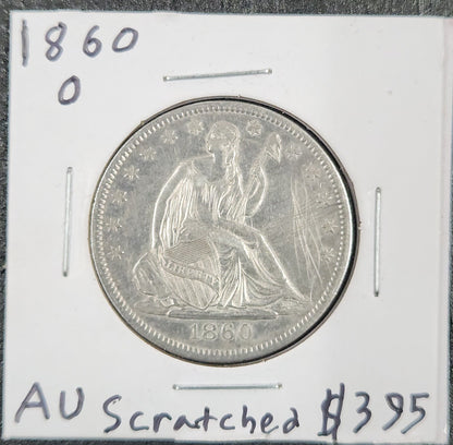1860 O Liberty Seated Half Dollar AU Scratched 6344.55-A — Obverse