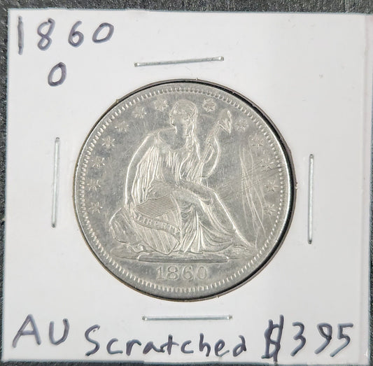 1860 O Liberty Seated Half Dollar AU Scratched 6344.55-A — Obverse