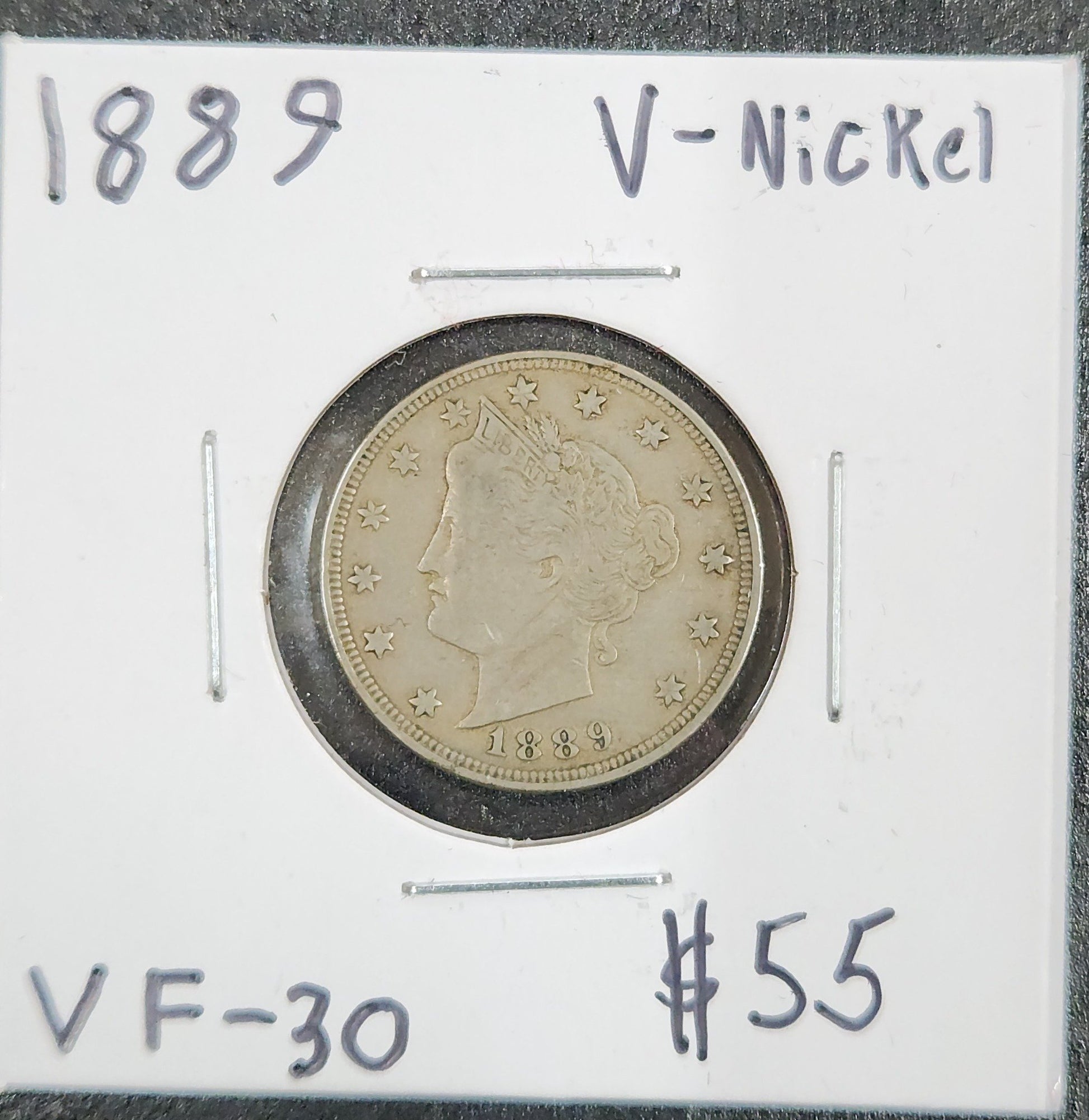 1889 V Nickel VF-30 2954.30-A — Obverse