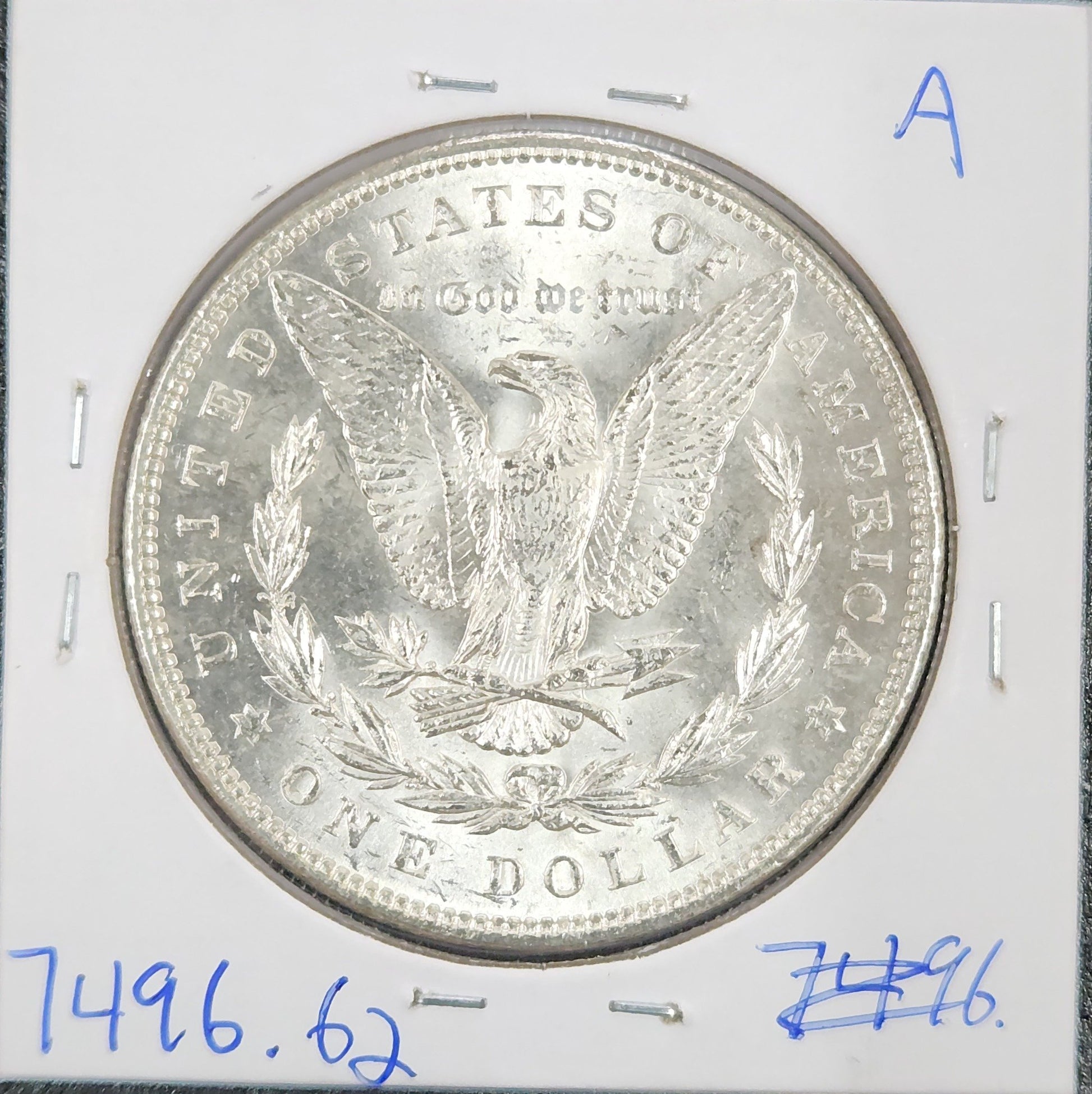 1886 Morgan Dollar MS 62 7496.62-A — Reverse