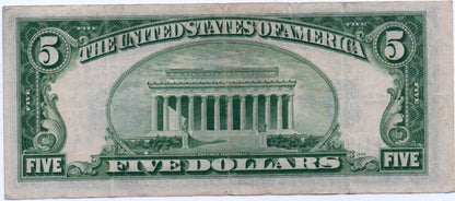 1934B $5 Silver Certificate Star Replacement Note Fr. 1652* – Blue Seal Currency 2D2F — Reverse