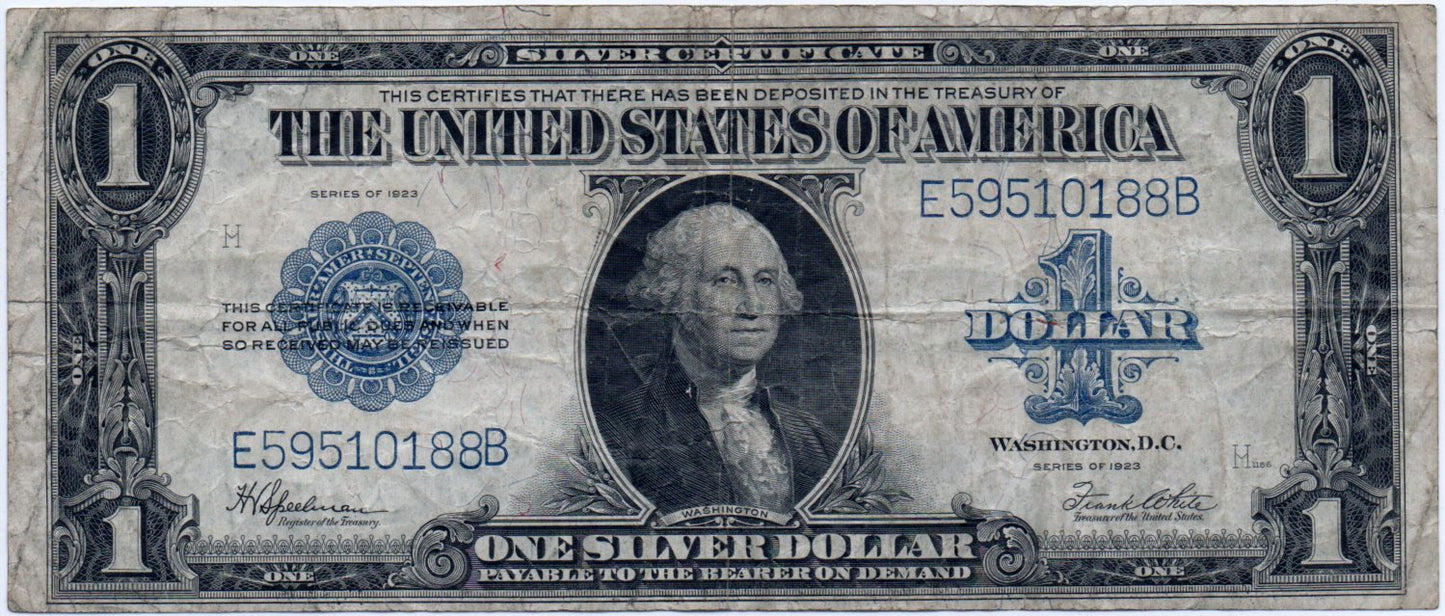 1923 $1 Silver Certificate Fr. 237 Large Size Currency – Speelman–White JSBU — Obverse