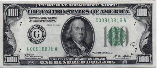 1928A $100 Federal Reserve Note Fr. 2151-G Choice Uncirculated – Chicago District Y4ER — Obverse