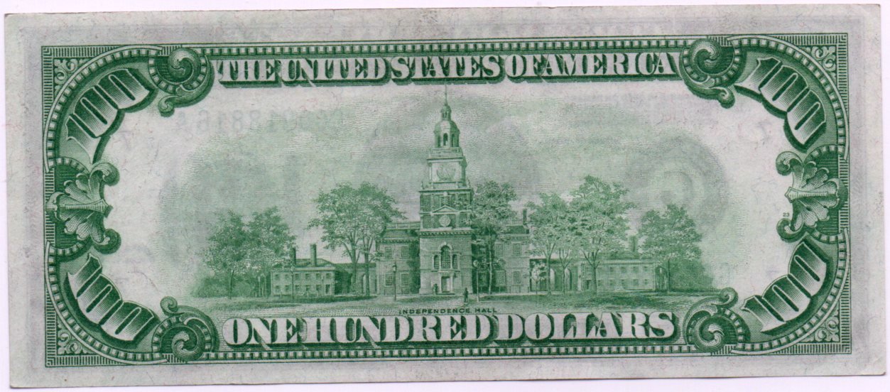 1928A $100 Federal Reserve Note Fr. 2151-G Choice Uncirculated – Chicago District Y4ER — Reverse