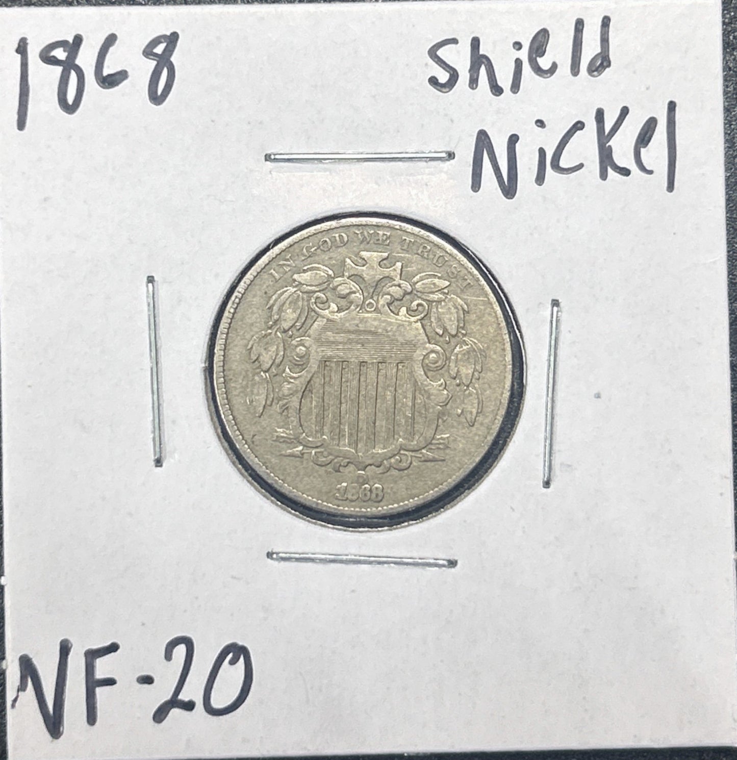 1868 Shield Nickel 2871.20-A — Obverse