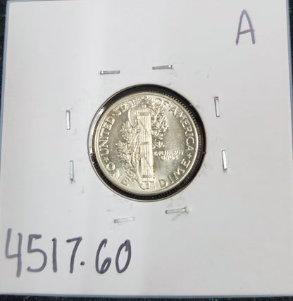 1943 Mercury Dime MS-60 4517.60-A — Reverse