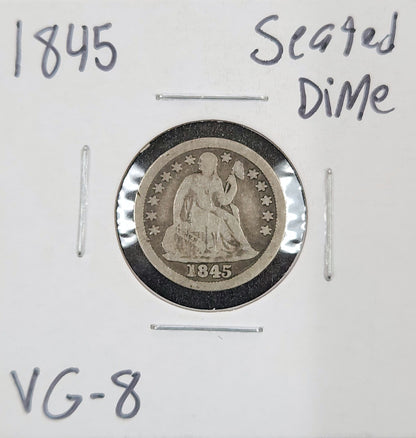 1845 Seated Dime VG-8 4036.8-A — Obverse