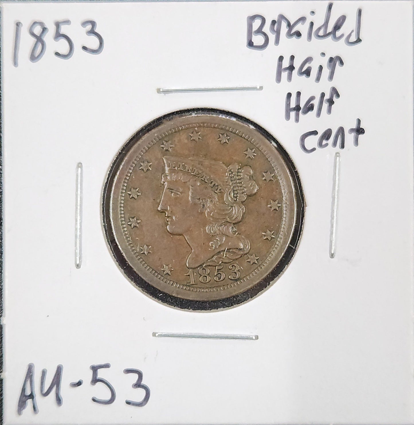 1853 Braided Hair Cent AU-53 666.53-A — Obverse